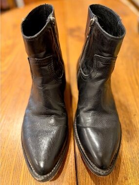 Women's Black Leather Ankle Booties with Side Zipper